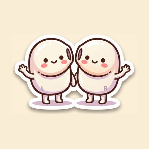 Two cheerful earbud buddies waving hello.