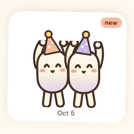 A buddy sticker: both beans in party hats.